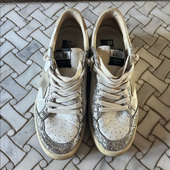 Rare! Golden Goose Women's Glitter Silver and White Sneakers - ball star size 38 - Picture 2 of 7
